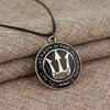 Fashion Movie Jewelry Percy Jackson and The Olympians Trident Pendant Necklace Leather Rope Chain Round Metal Necklace