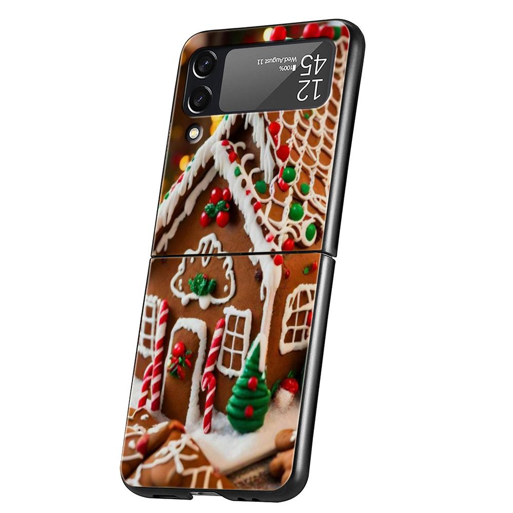 New Year Christmas Hard PC Phone Case For Samsung Galaxy Z Flip 6 5 4 Black Cover For Galaxy Z Flip 3 Foldable Shockproof Capas