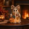 yangyizhi Halloween Lighted Patchwork Ghost Figurine, Light-Up Bow with Pumpkin Lantern, Ghosts Lamp Decoration for Holiday Party