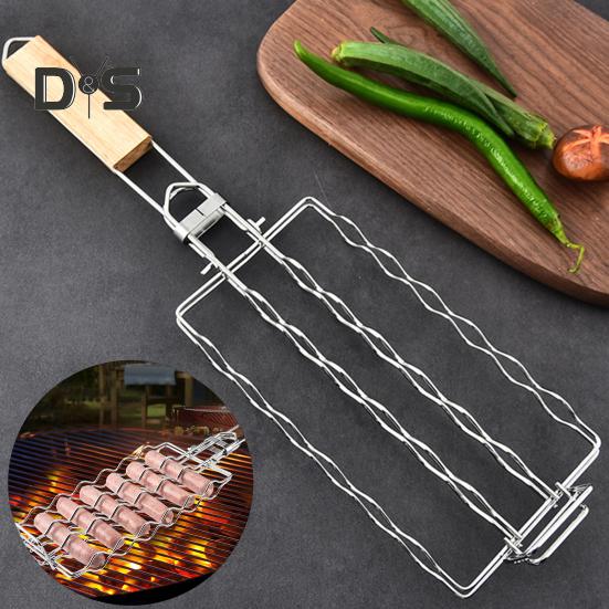 Сетка для барбекю из колбасы, нержавеющая сталь 304, стойка для гриля для кукурузы, складной портативный инструмент для барбекю, легко чистящаяся сетка для барбекю, инструмент для приготовления пищи на открытом воздухе