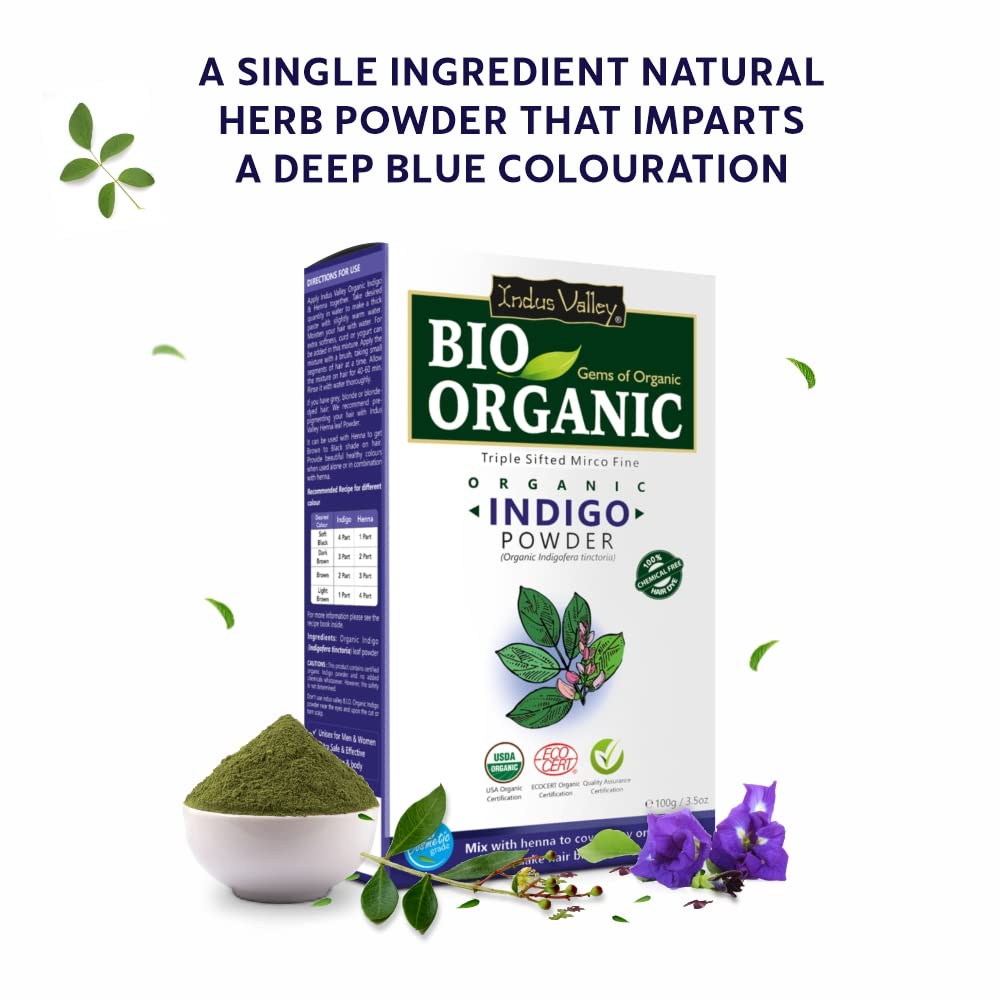 INDUS VALLEY Bio Organic Indigo & Red Henna Leaf Powder Combo for Natural Hair Colour, Grey Hair Coverage & Hair Care (100g x 2, Pack of 2)