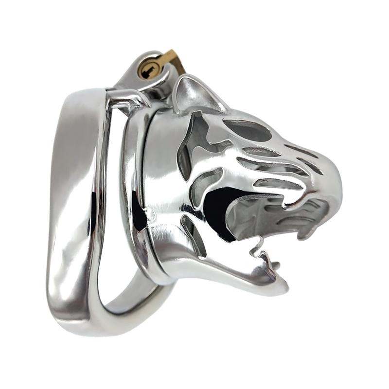 Hot Selling 304 Stainless Steel Couple Fetish Male Chastity Devices Imitated tiger Cock Cage Penis for Man