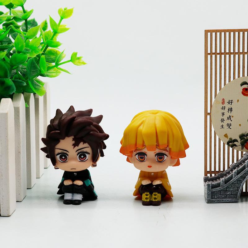 8Pcs/Set Q Version Demon Slayer Action Figure, Sitting Ghost Doll, Tanjiro, Nidouzi, Inosuke, Zenizu Movie Model Toys, Gifs