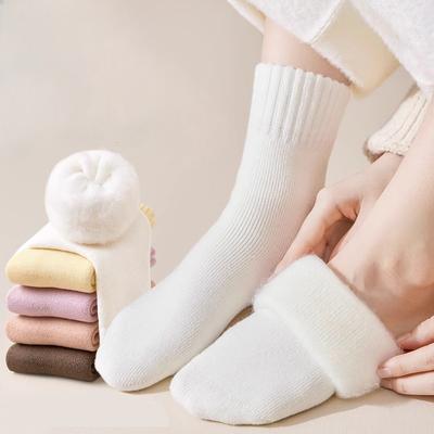 Женские зимние плюшевые носки, однотонные, утолщенные, удобные, средней длины, мягкие, очень толстые, простые махровые носки
