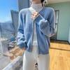 Korean Style Retro Round Neck Knit Cardigan for Women - Petite Autumn High Waist Zip Sweater
