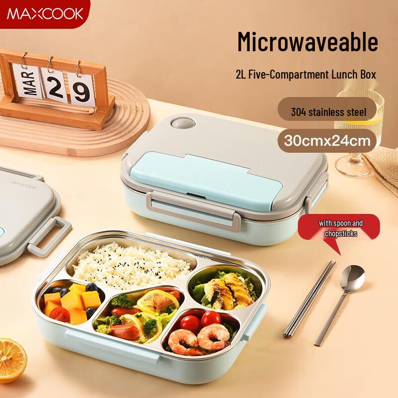MAXCOOK 304 Stainless Steel 5-Compartment Bento Lunch Box