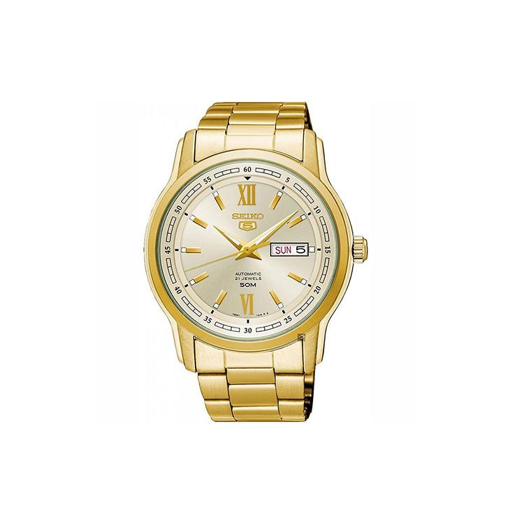 Seiko 5 Автоматический Механический Механизм Стальной Ремешок Часы Мужские Часы Золотой Циферблат SNKP20K1