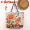 Canvas Butterfly Elephant Cat Tote Bag For Women With Sewn Details For Daily Use