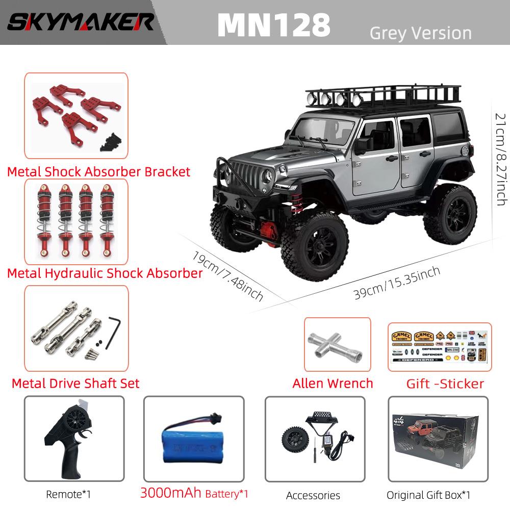 MN128 1/12 RC Car 4WD Jeep Model 2.4G Remote Control LED Light 4X4 Off Road 4WD Climbing RC Truck Electric Toy Car Gift for Boy MWGHF1
