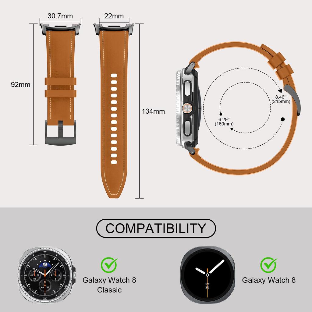 Совместимый кожаный и силиконовый ремешок для Samsung Galaxy Watch 8/8 Classic
