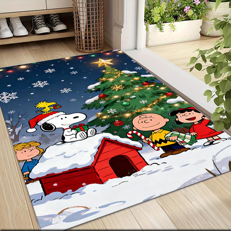 Snoopy'S Christmas Night Carpet Rug Soft Washable Anti Slip Home Living Room Sofa Mats Personalized Christmas Rug