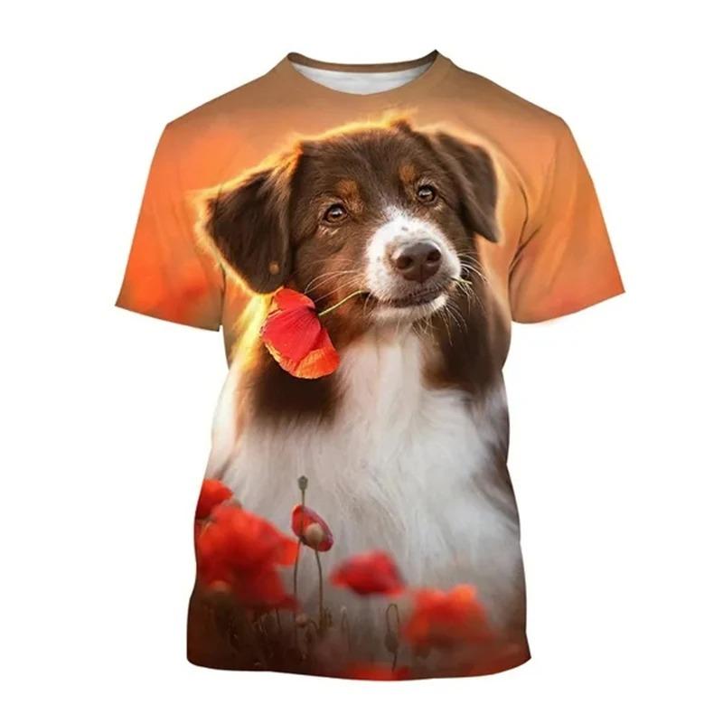 Australian Shepherd Dog 3D Print T-Shirts Streetwear Men Women Fashion Oversized Short Sleeve T Shirt Male Tees Tops Clothing