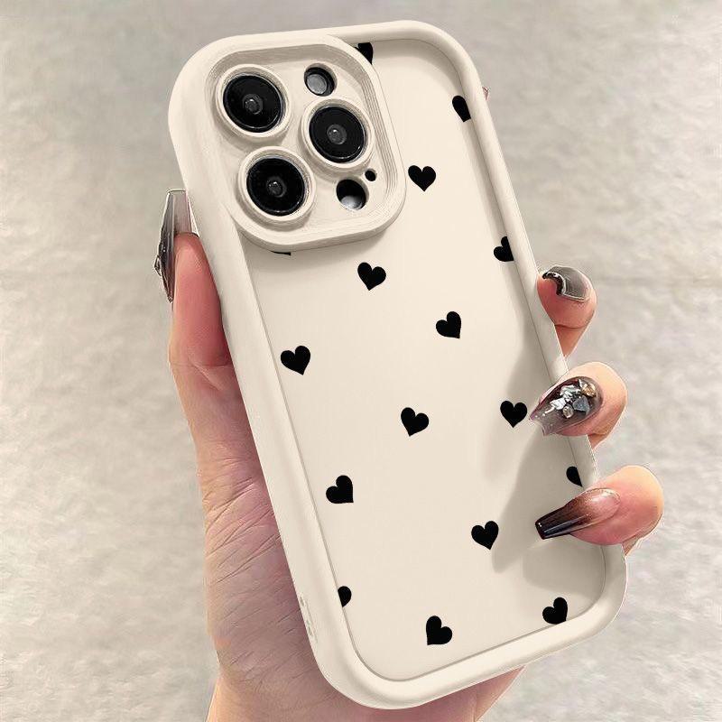 iPhone 11-16 Pro Max Plus Cute Black Heart Anti-Fall Frosted Case