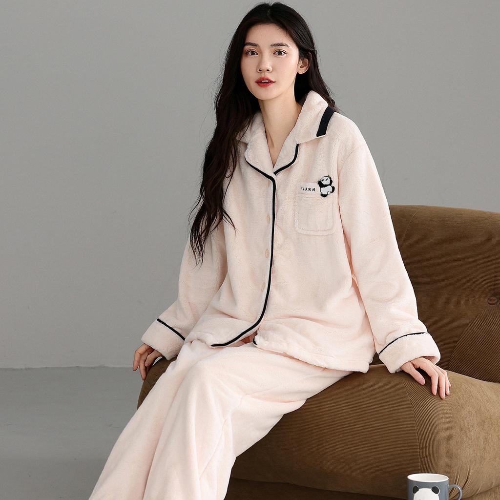 Пижама женская осенне-зимняя из кораллового флиса, утолщенного флиса и фланели, можно носить на улице, теплый комплект домашней одежды