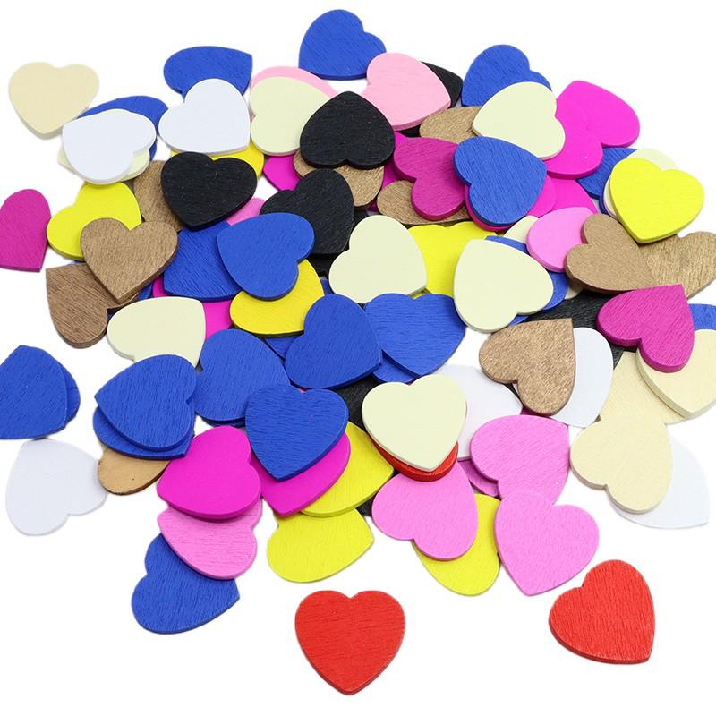 18mm Wooden Heart Chips, 100pc Pack - Colored Wedding & Festival DIY Decorations