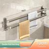 Gunmetal Gray Punch-Free Space Aluminum Towel Rack with Double Rods for Bathroom Storage.