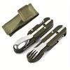 Army Green Folding Portable Stainless Steel Camping Picnic Cutlery Knife Fork Spoon Bottle Opener Flatware Tableware Travel Kit
