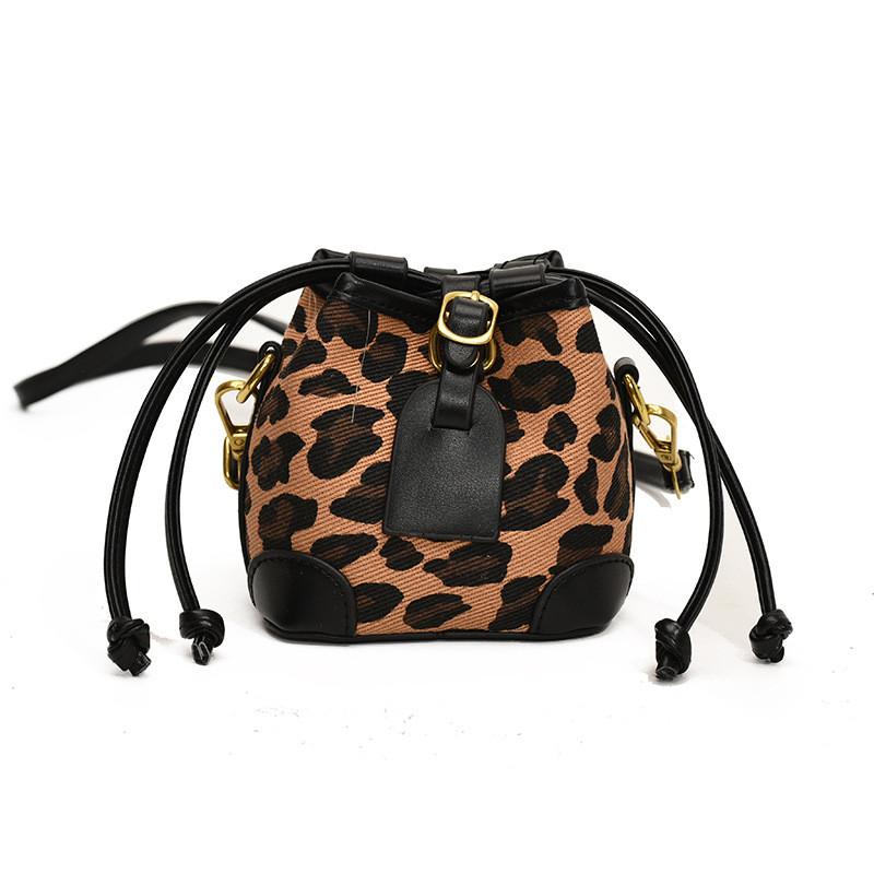 Childrens Retro Leopard Print Drawstring Water Bucket Bag With Pu Material For School And Casual Use