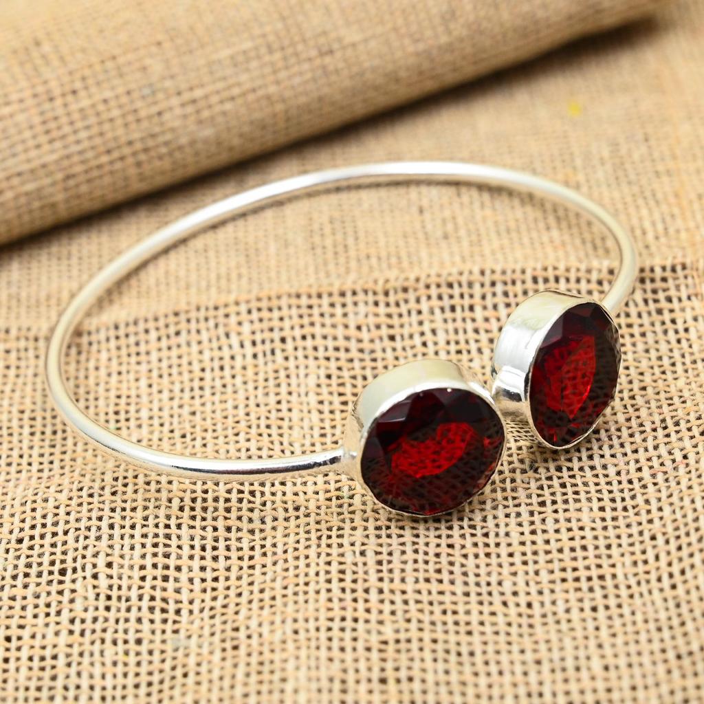 Ювелирный браслет ручной работы из стерлингового серебра 925 пробы с красным гранатом, регулируемый для женщин