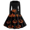 Women's Square Neck Retro Dress with Halloween Print for Casual Parties and Festive Occasions