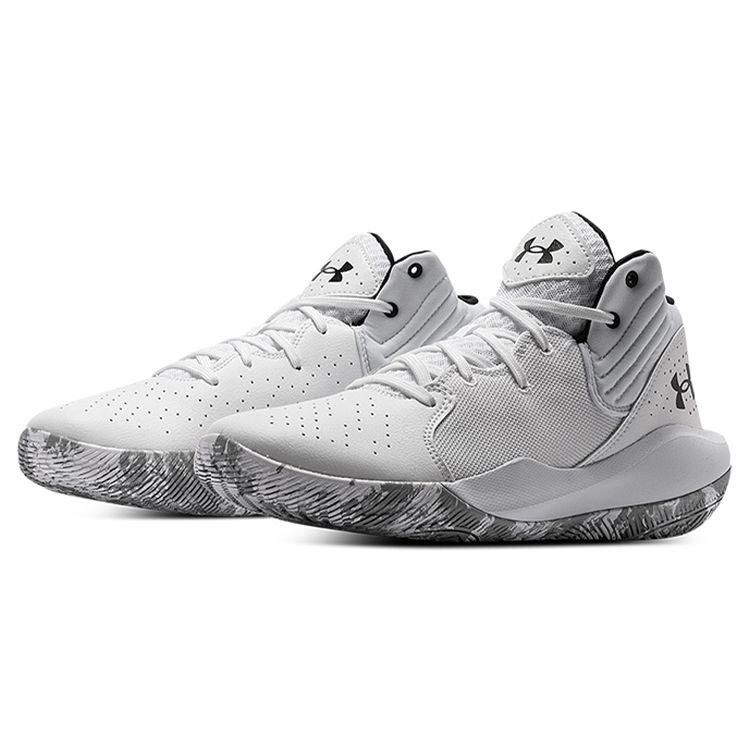 Under Armour Jet 21 Round Toe Slip Resistant Durable Breathable Mid Top Basketball Shoes Men Sneaker White Gray 3025348-103