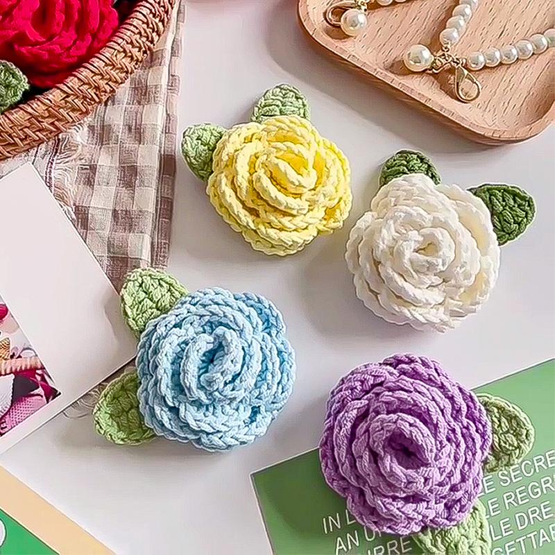 Crocheted Rose Pendants Chains Wrist Strap Lanyard Anti-lost For Mobile Phone Bags Keys Decorative Gift Accessories