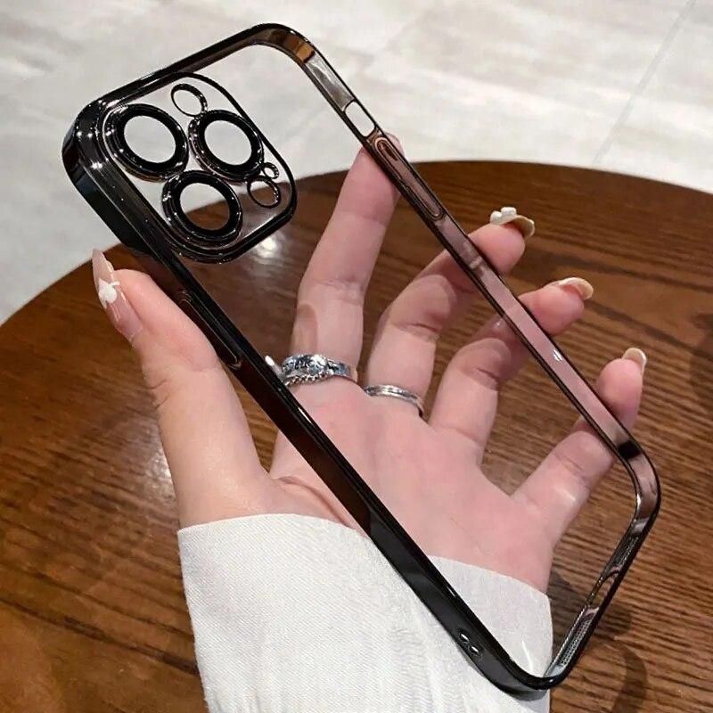 Luxury Plating Clear Silicone Phone Case For iPhone 15 14 Plus 13 12 11 Pro Max Mini Lens Protection Case Transparent Back Cover