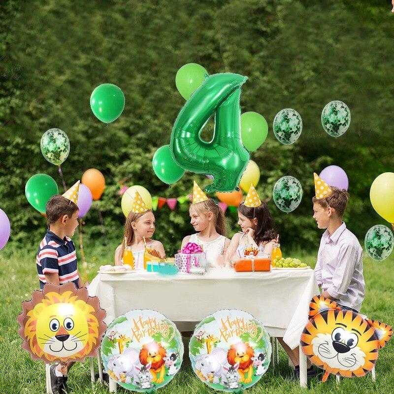 13pcs Animal Tiger Lion Foil Balloons Jungle Safari Party Set Kids 0 1 2 3 4 5 6 7 8 9 Years Birthday Party Decoration Supplies