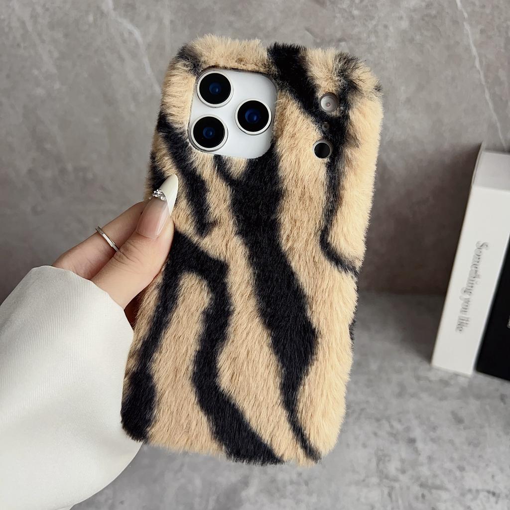 For iPhone 17 Pro Case Zebra Pattern Soft Plush TPU Phone Cover