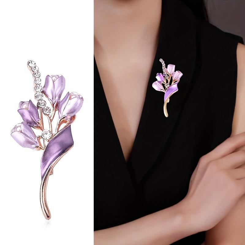 Elegant Purple Floral Brooch Dress Blouse Suit Formal Wear Sweater Scarf Shawl Coat Hat Easy Fashion Pin Enamel Craft Accessory
