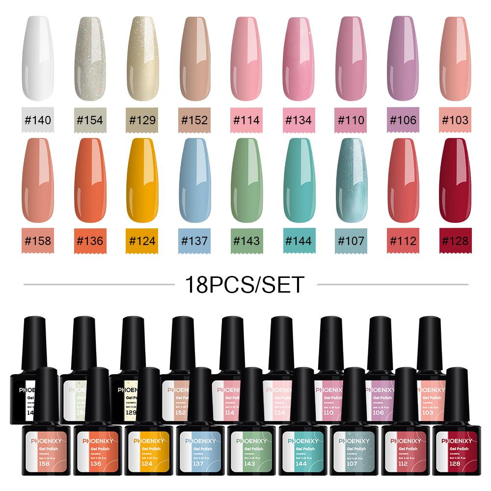 PHOENIXY Набор гель-лаков для ногтей 12/18/20/30/45 шт. Набор 8 мл Гибридный полупостоянный УФ-светодиодный набор для маникюра