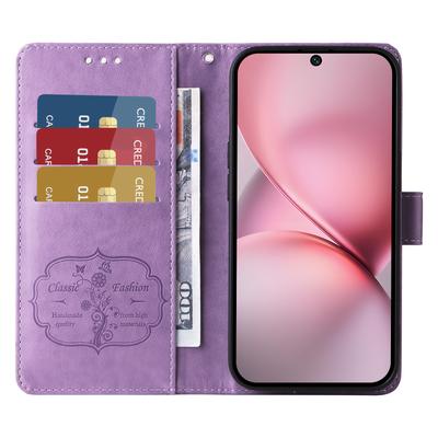 Для vivo X200 Pro mini 5G Кожаный чехол Бабочка Цветочный оттиск Кошелек Подставка Чехол