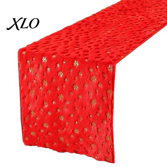 Sideboard Coffee Table Runner Christmas Plush Runner, Foil Stamped Golden Tree Snowflake Festive Centerpiece Decor Fuzzy Holiday Dining Cover for Home