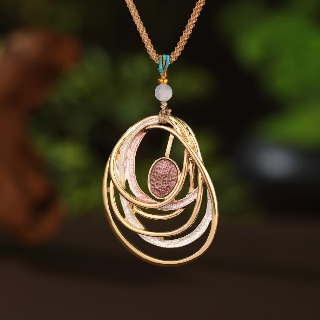 Эмалевый цвет полый геометрический цветок длинная подвеска, женская подвеска-ожерелье в форме сердца с высоким чувством универсальности