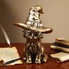 1/2Pcs Retro Cat Witch Ornament Solid Brass Sculpture with Wizard Hat Whispering Story Sculpture Desktop Art Decor