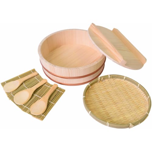 Kiso Kogei Hand-rolled Sushi Set (with Lid), Made In Japan, Wooden with Resin Ribbons, 26.8cm, Holds 2.5 Cups