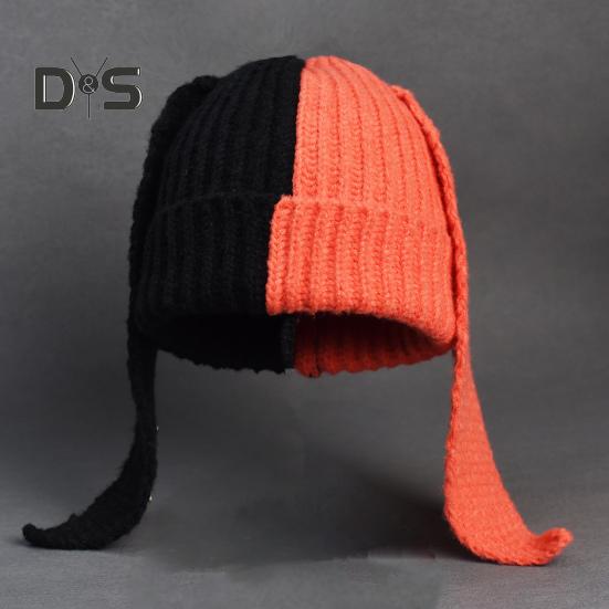 Зимняя вязаная шапка с длинным декором в виде заячьих ушей, контрастного цвета, унисекс, толстая, теплая, высокоэластичная, ветрозащитная, для холодной погоды, для катания на лыжах и т. д.