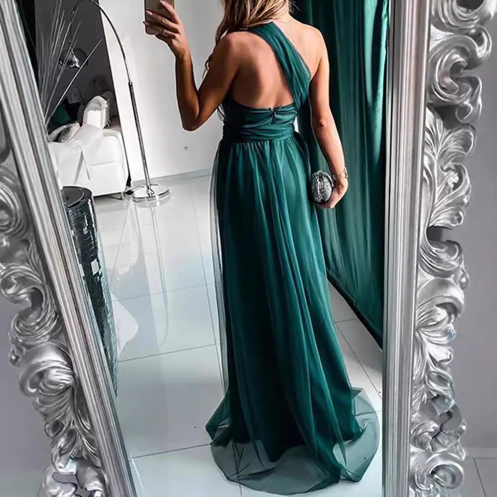 new temperament commuter ins long dress solid color suspender dress evening dress backless