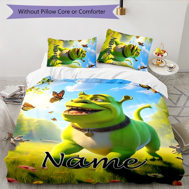 3pcs Shrek1 Cover Set - Personalized Name, HD Printed Bedding with 1 Cover and 2 Pillowcases - Perfect for Home Decor, Easy Care