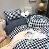 Синий клетчатый клубничный медведь пододеяльник из четырех частей простыня простыня для спальни постельное белье из трех частей