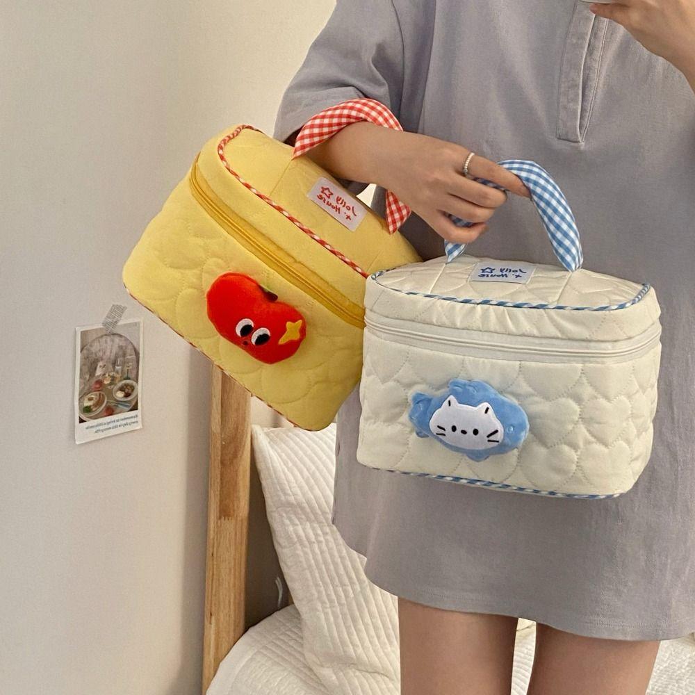 House-shaped Handheld Cosmetic Case Kawaii Toiletry Bag Simple Cute Cabin Makeup Bag Storage Bag