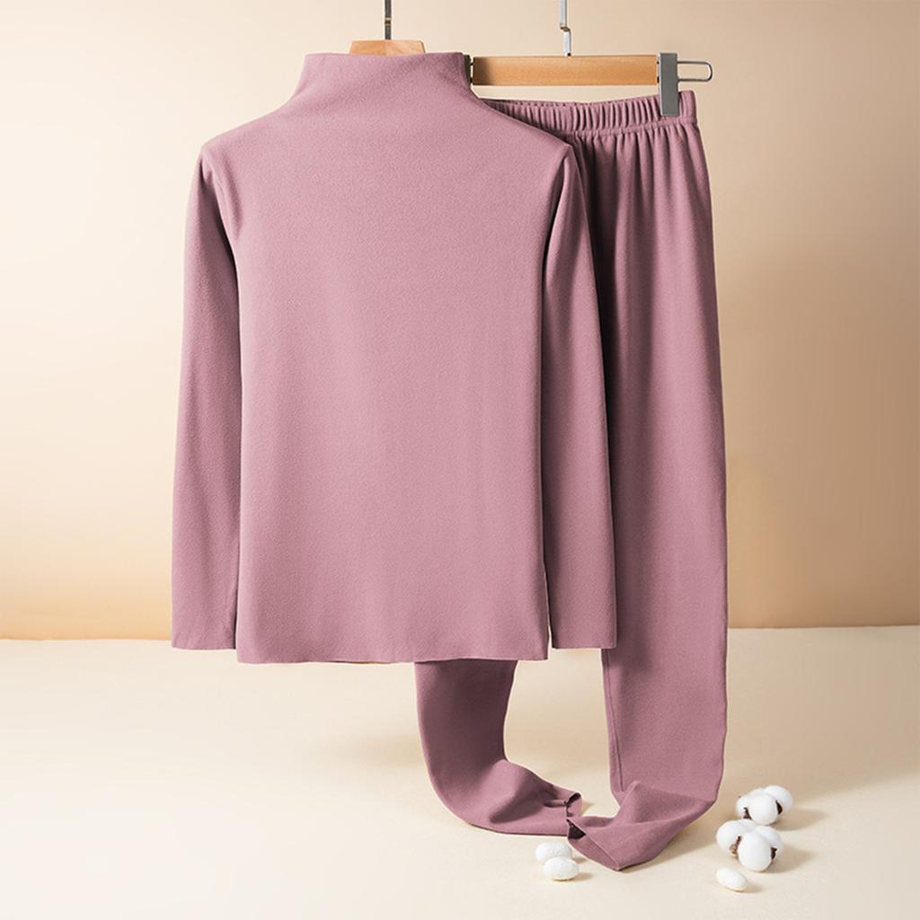 Ladies' Casual And Comfortable Long Sleeved Solid Color With Thick Velvet Sleepwear And Warm Pants Plus Size Set