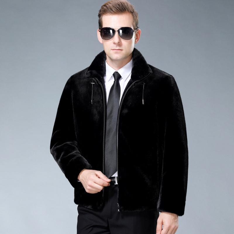 Зимняя новая модель для мужчин среднего и пожилого возраста, норковая бархатная шуба с короткими лацканами, меховая цельная мужская шуба, толстая