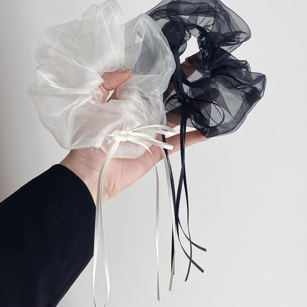 Длинные резинки для волос с бантом и оборками, моющиеся резинки для волос, вечерние круги из органзы для волос для девочек