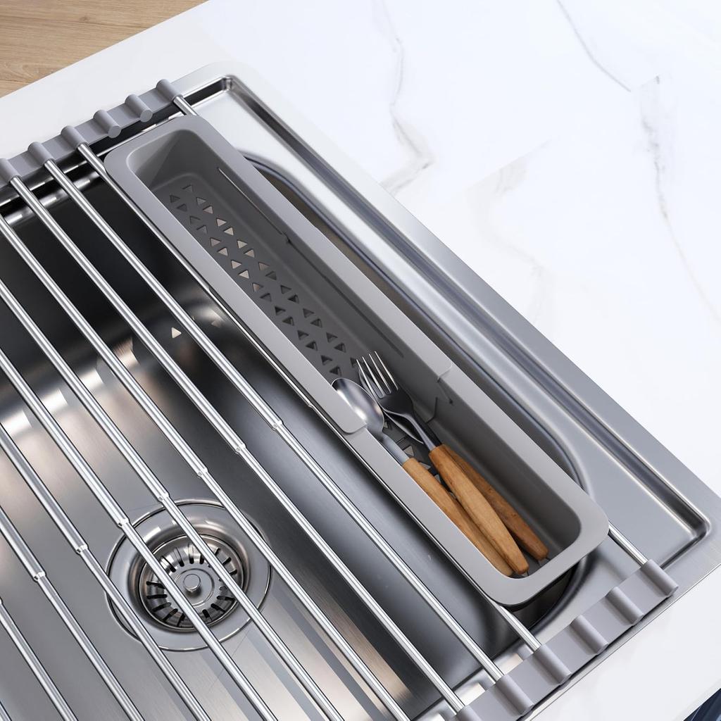 JASIWAY Folding Dish Dish Drainer Over the Dish Dish Kitchen Drying Silver Drainer, Rack, Sink, Drainer, Holder, Supplies, Rust-Proof, Basket,