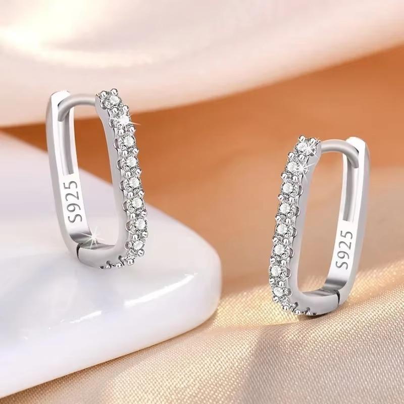 Серьги-кольца из серебра 925 пробы для женщин Модные Роскошные Серьги с Кристаллами Циркония Вечеринка Свадьба Универсальные Украшения