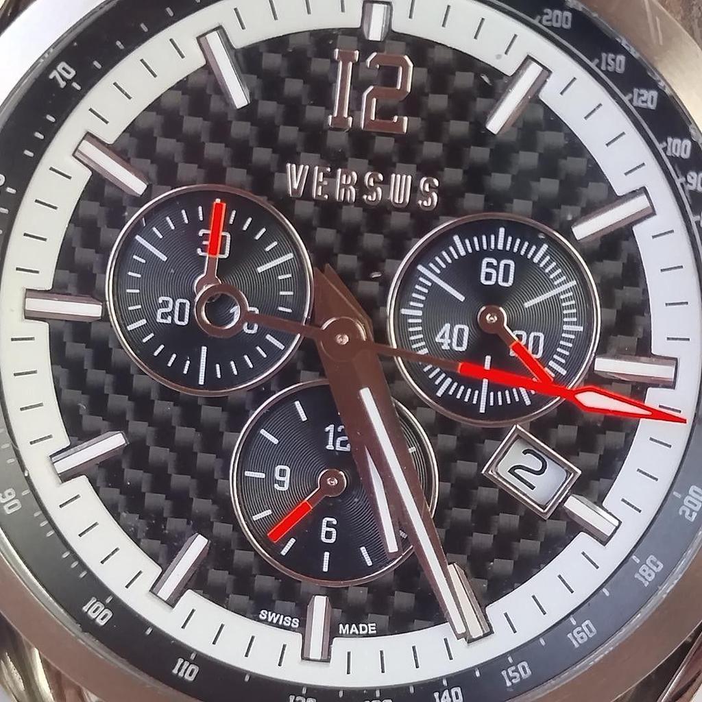 Used [New battery] Versus Versace watch men's quartz chronograph working item genuine belt [W371D]