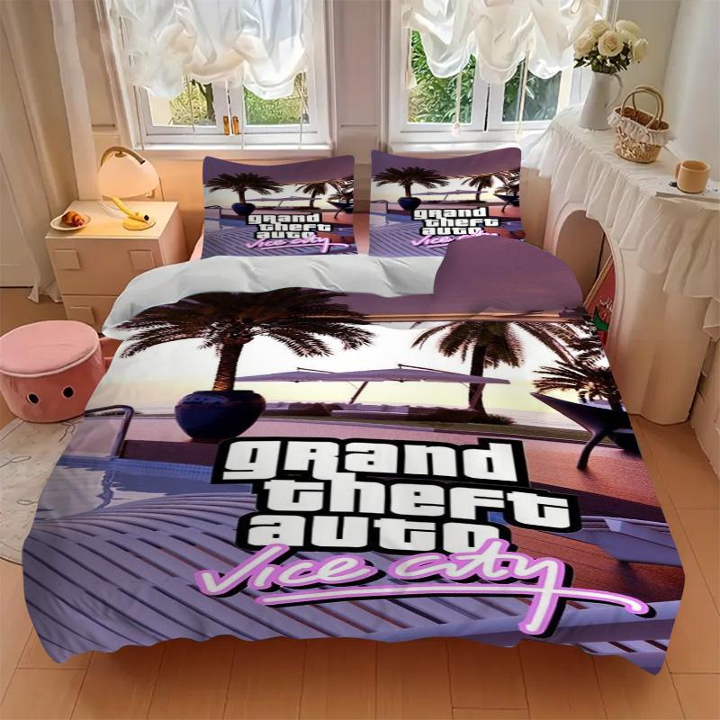Vice City Paradise Bedding 3 Piece Set Hd Print Duvet Cover Pillowcases For Teens Adult Bedroom Decoration Christmas Gift C9211621