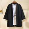 Spring Men Shirt Retro Chinese Style Open Stitch Loose Cardigan Three Quarter Sleeve Priest Frock Pure Color Traditional Clothes Daily Jacket Top
