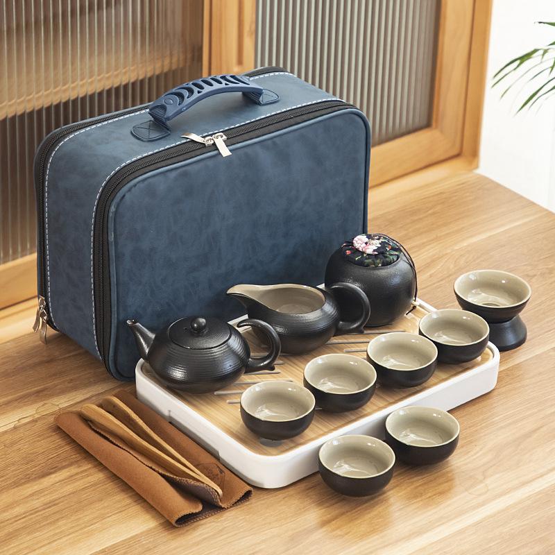 Black Pottery Travel Kung Fu Tea Set Portable Business Gift Set Creative Ceramic Cooling Pot Set